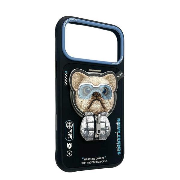 Nimmy Friends Nimmy Cool & Cute 2.0 Little Rich Tycoon Dog Case with MagSafe Stand for iPhone 17 Pro Max 6.9" Black Blue