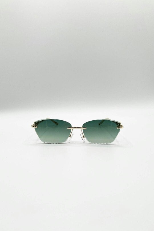 SVNX Cat Eye Rimless Sunglasses In Green