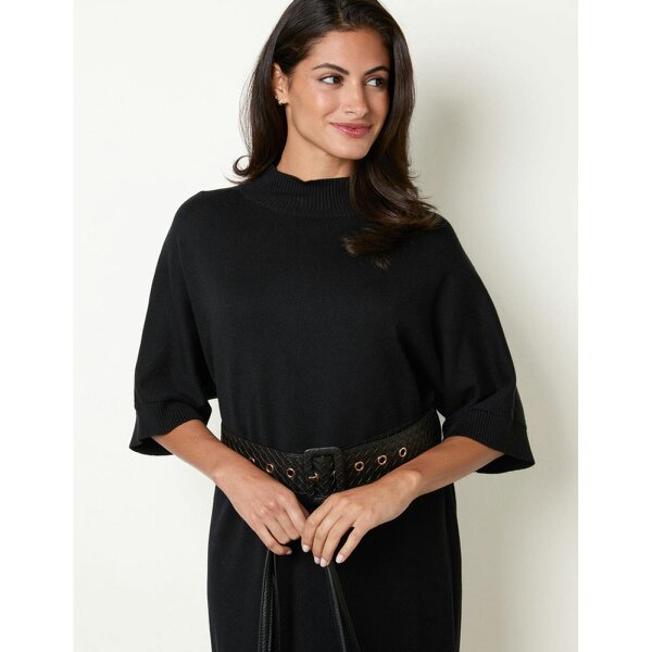 Blue Vanilla Midi Dress With Woven PU Leather Belt