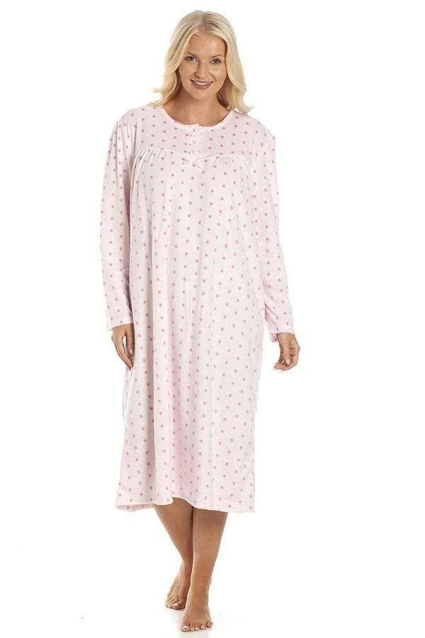 Classic Long Sleeve Polka Dot Soft Fleece Nightdresses