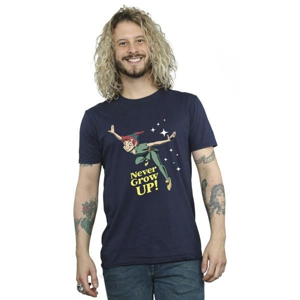 Disney Mens Peter Pan Never Grow Up T-Shirt - Navy Blue