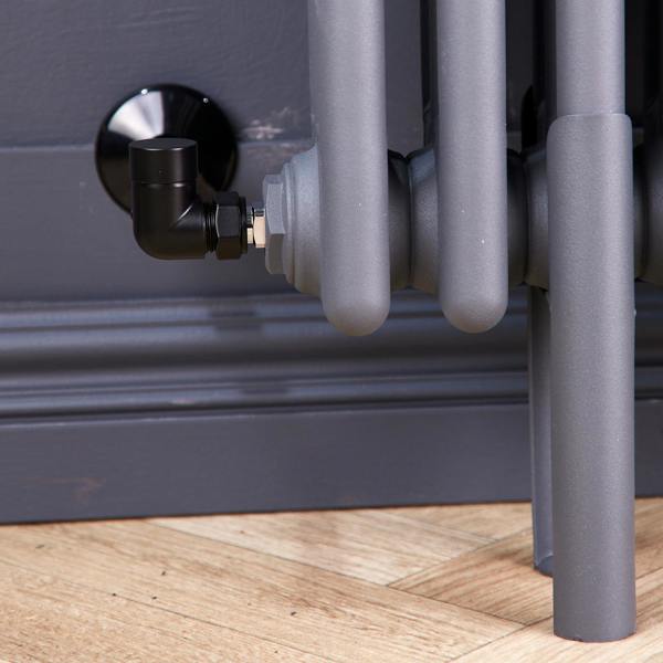 Flode Corner Round Manual Radiator Valve Pack | 15mm x 1/2″ | Satin Black