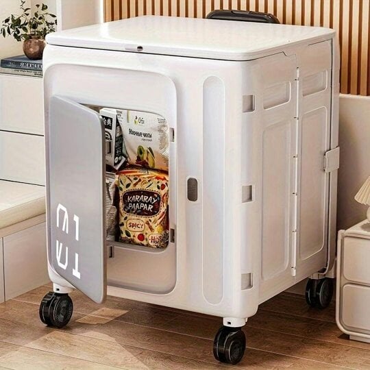 Havendro Folding Storage Box Trolley Cart Wheels Collapsible Container Home Camping Beige