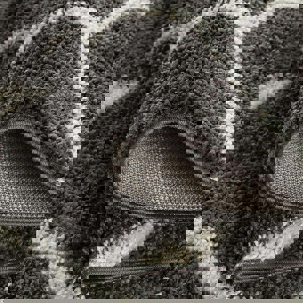 Trellis Design Thick Shaggy Area Rugs Dark Grey