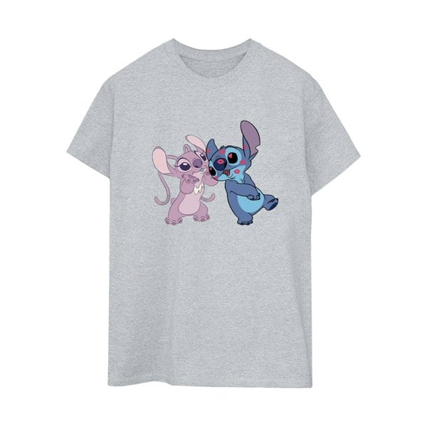 Disney Womens/Ladies Lilo & Stitch Kisses Cotton Boyfriend T-Shirt - Sports Grey