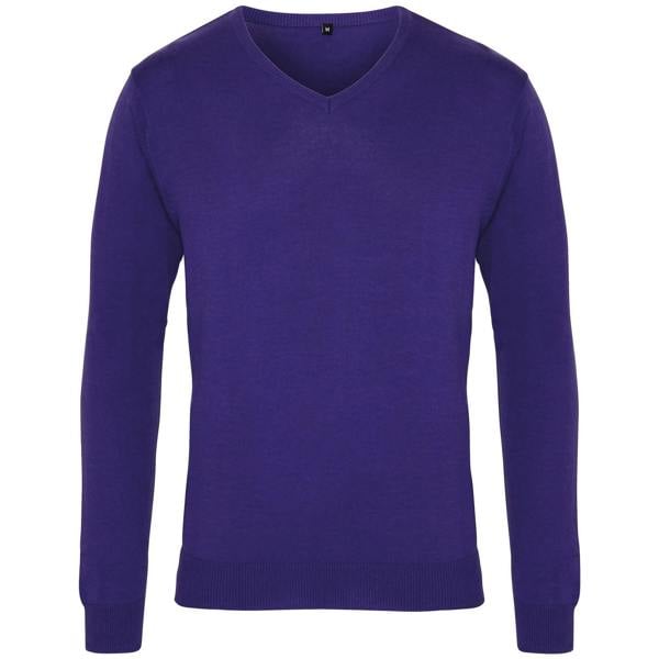 Premier Mens V-Neck Knitted Sweater - Purple
