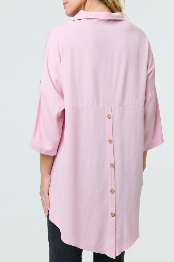 Pink | Relaxed High Low 3/4 Sleeve Shirt

