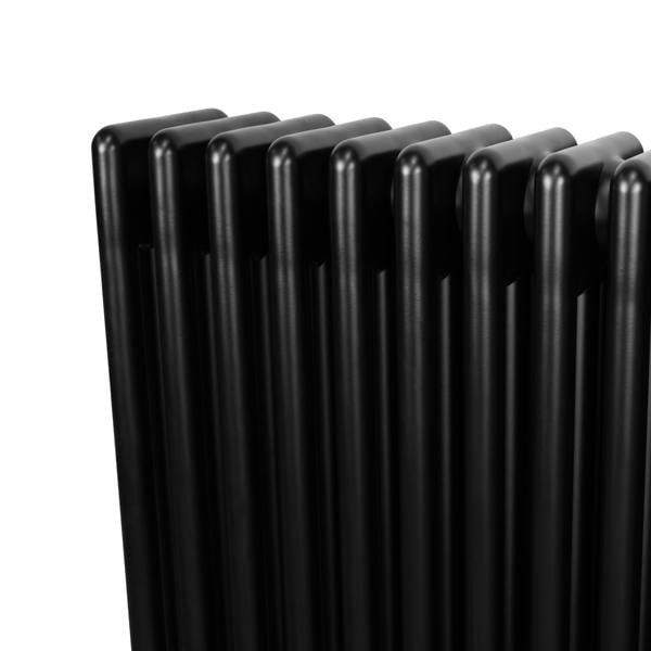 Traditional 4 column radiator in sleek black finish, featuring a smooth, glossy texture and compact 1800 x 290mm design