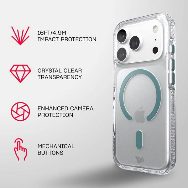 Tech21 Evo Crystal Case with MagSafe for iPhone 17/18 Pro 6.3" Clear Emerald Dust - T21-11645