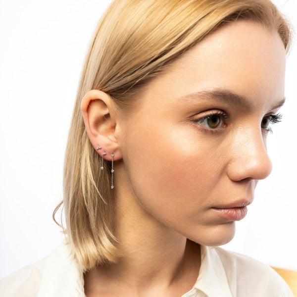 Spero London Fine Double Diamond Drop Single Earring 14ct Solid Gold