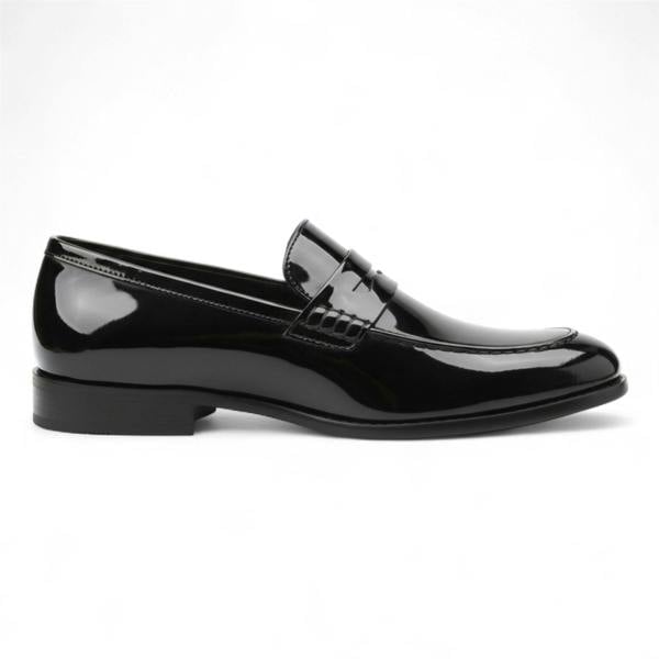 Dolcetto Mens Black Patent Faux Leather Formal Penny Loafers