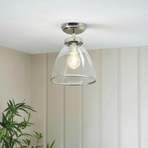 Pagazzi Lighting Brunswick Satin Nickel and Clear Glass Semi-Flush Ceiling Light
