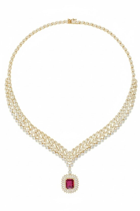Latelita Countess Statement Ruby Necklace Gold