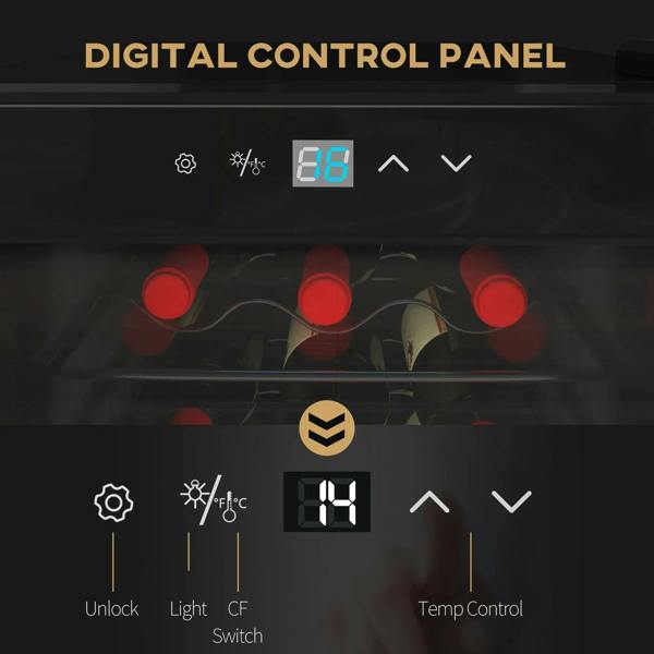 Wine fridge digital control panel with LED temperature display and touch icons