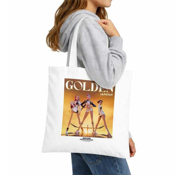 K-Pop Demon Hunters Huntrix Golden Poster Reusable Tote Bag - White