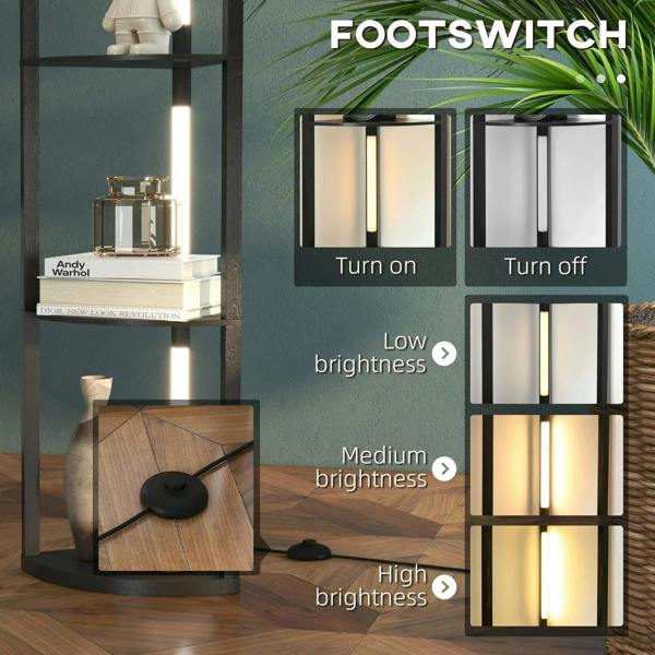 Black floor lamp with footswitch for low, medium, and high warm brightness levels