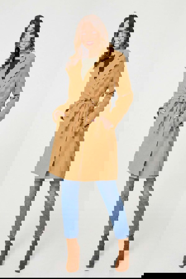 Brown | Tie Waist Longline Trench Coat
