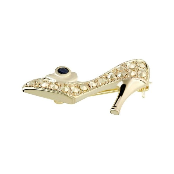 234C002701925 Sapphire & Marcasite Shoe Brooch in 18ct Gold Plated Silver 2