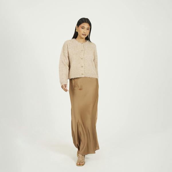 Brave Soul Gold Fluffy Tinsel Knit Cardigan - Gold Image 3