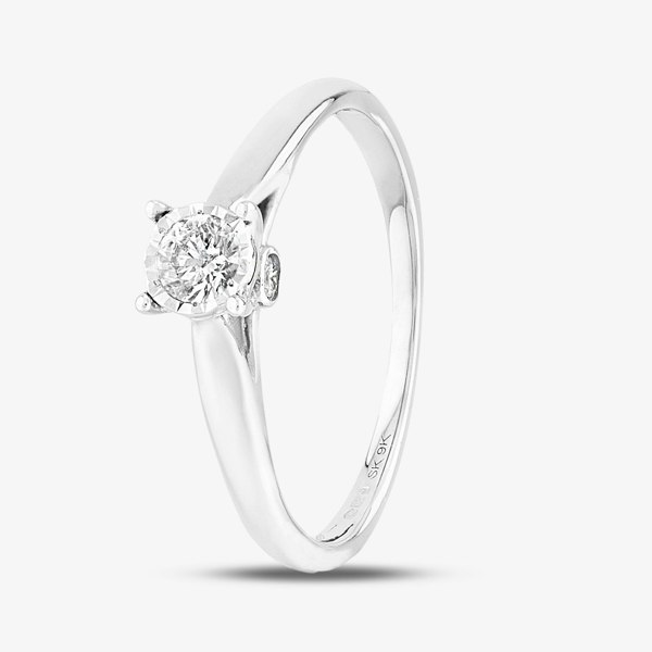 T. H. Baker 9ct White Gold 0.25ct Diamond Bridge Accent Solitaire Ring TH011886R