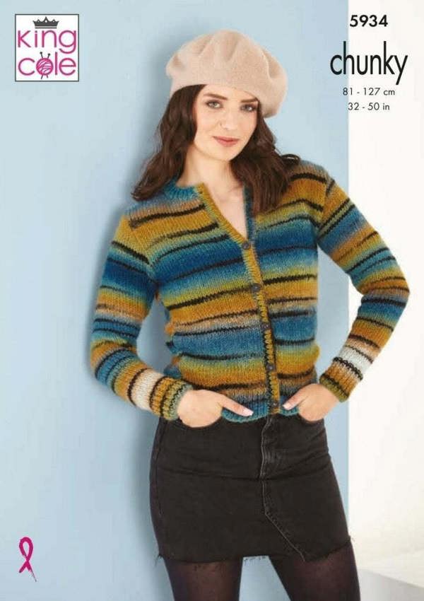 King Cole Safari Chunky Knitting Pattern 5934, Cardigans for Women, 32 - 50 Inches