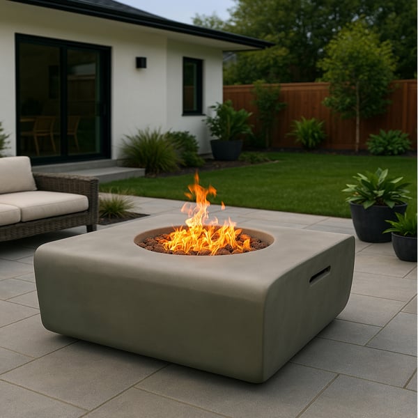 Centurion Supports Fireology ADELPHI Dark Grey Lavish Garden and Patio Gas Fire Pit with Eco-Stone Finish - Fully Assembled