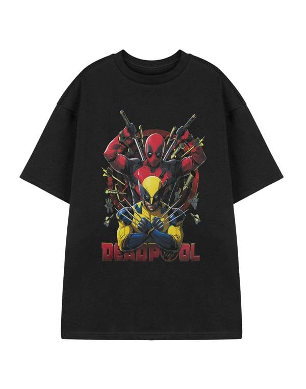 Marvel Deadpool Mens Black Deadpool & Wolverine Knives Short Sleeved T-Shirt