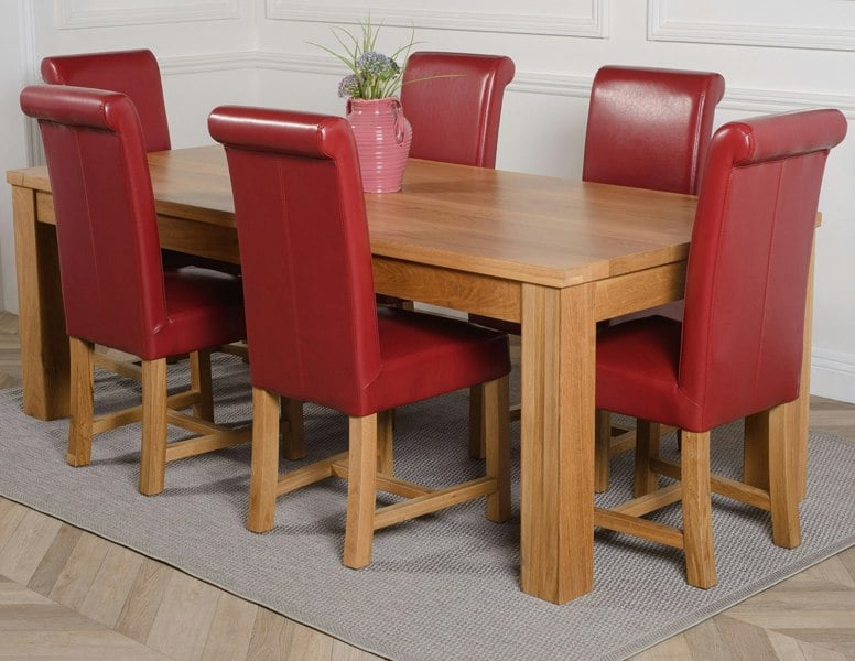 That's Furniture Dakota Extra Large Oak Dining Table with Washington Leather Chairs