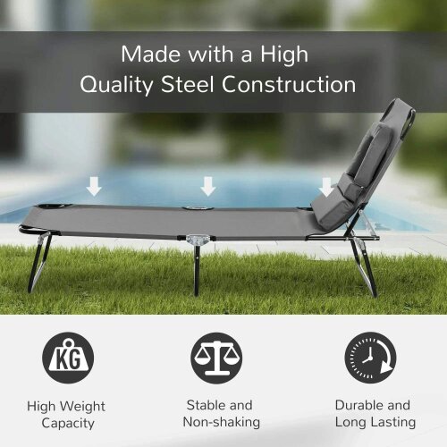 Bobobiy Folding Sun Lounger Reclining Chair w/ Pillow Reading Hole Garden Beach