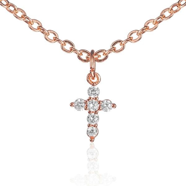Zavana Dainty Rose Gold Plated Cross Pendant Necklace for Women