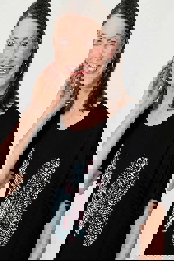 Black | Butterfly Print Sparkly Relaxed Top