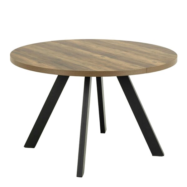 Wyld Haus Bern Round Oak Look Extendable Dining Table Black Steel Legs