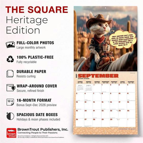 Caffeine Cats Calendar 2027, Wall Calendars, Month To View, Cats, Gift