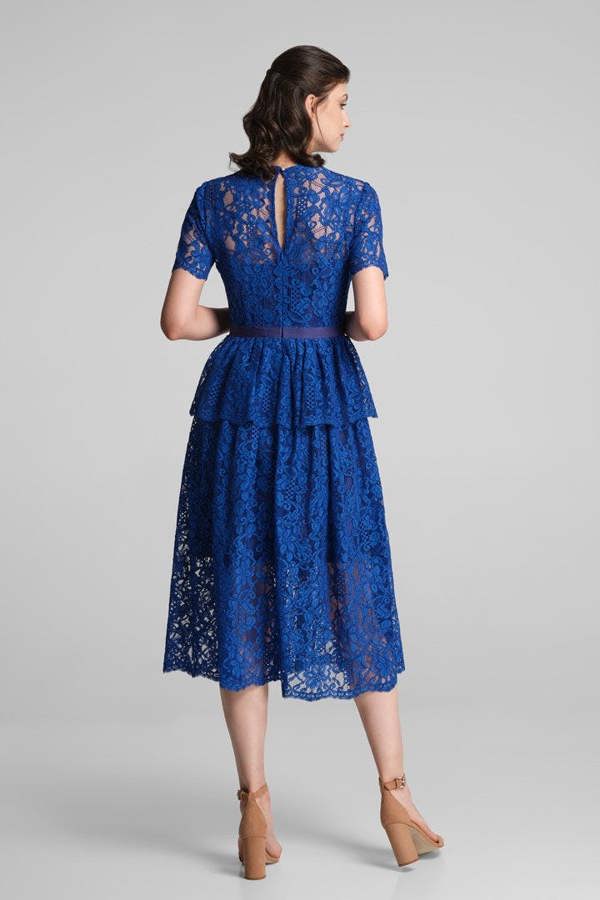 Rumour London Lucia lace midi dress with peplum in royal blue