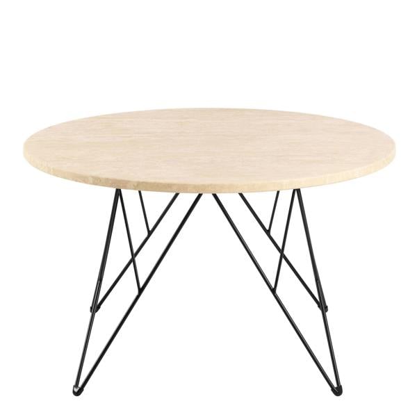 Wyld Haus Toulouse Round Beige Marble Effect Coffee Table Black Steel Base