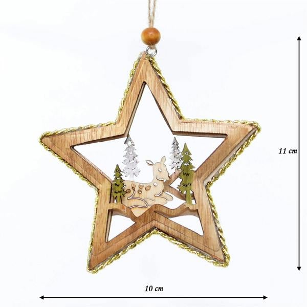 10x11cm Wooden Christmas Tree Hanging Decoration with Lying Deer and Gold Glitter Border image 6