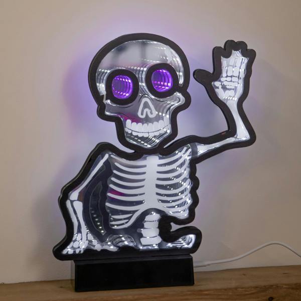 Samuel Alexander 27cm Battery Powered Light up Halloween Skeleton Infinity Mirror with LEDs