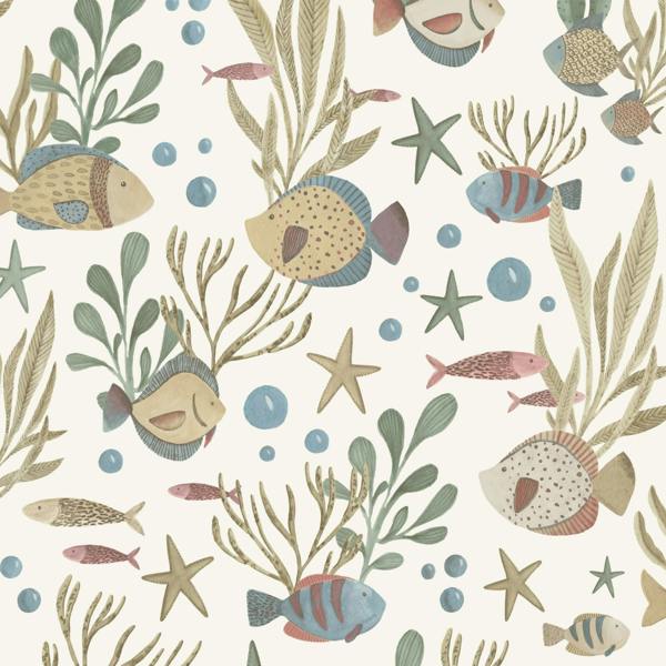 Grandeco Nemo Sealife Fish Nursery Textured Wallpaper, Ochre