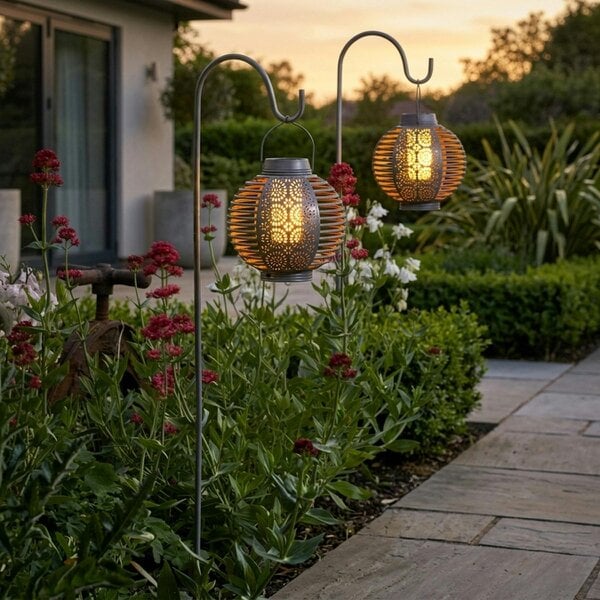 Garden Greatness Forli Solar Flaming Garden Lantern Twin Pack