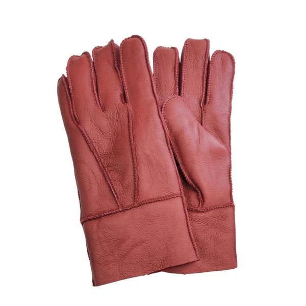 Unisex Napa Leather Wool Shearling Lined Gloves - Red - Infinity Leather - 3