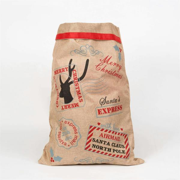 Large Hessian Santa Sack with Airmail Design, 70 x 50 cm, Brown Christmas Gift Bag image 6