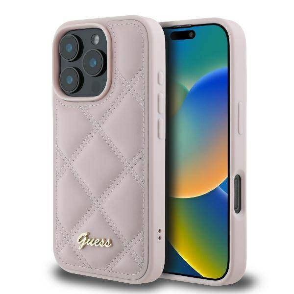 Guess Quilted Metal Logo Case for iPhone 16 Pro Max 6.9" Pink - GUHCP16XPSQSQSP