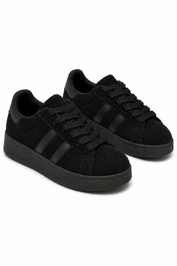 Love Lemonade Classic Faux Suede Lace-Up Stripe Trainers All Black