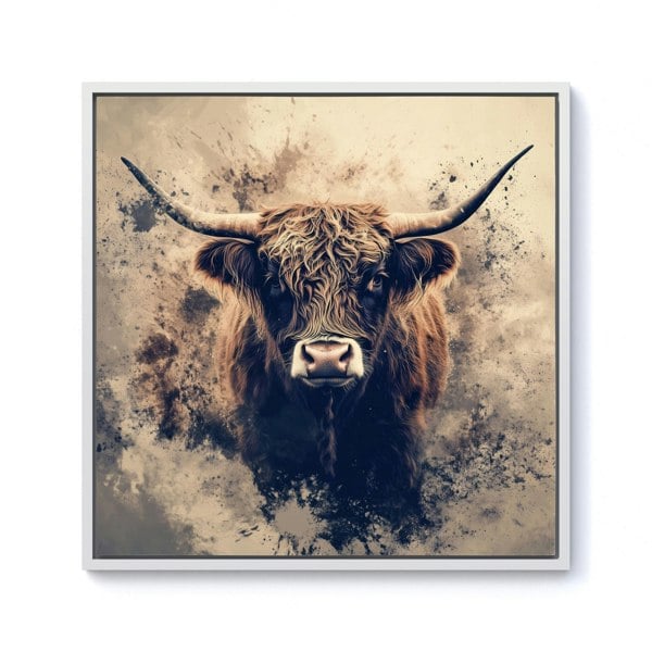 Warren Reed Moody Splashart Highland Cow Framed Canvas
