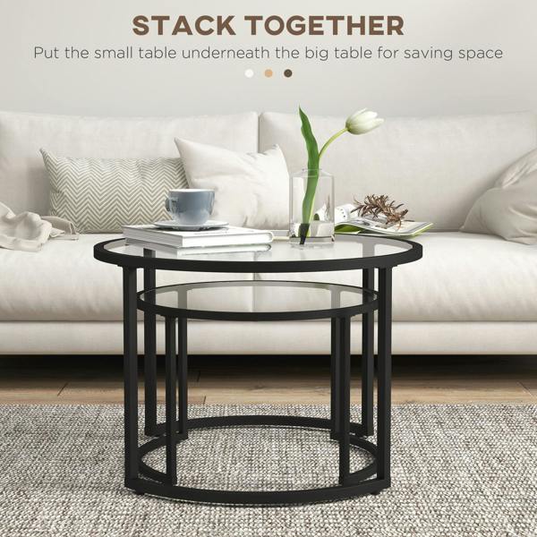 Wyld Haus Nase Black Metal And Glass Clear Set Of 2 Nesting Coffee Tables