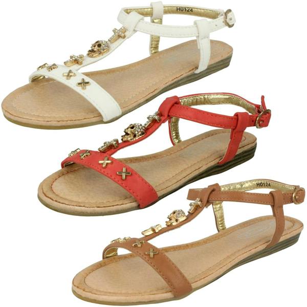 Spot On Girls Spot On Casual T-bar Sandals With Skull And Cross Detail