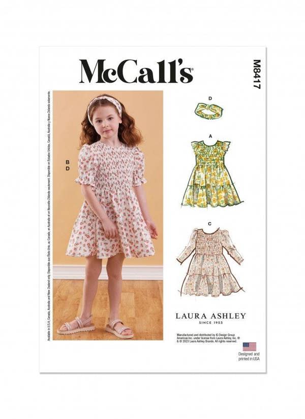 McCalls 8417 Paper Sewing Pattern – Kids' Dress & Hat, Size 3-8, Intermediate