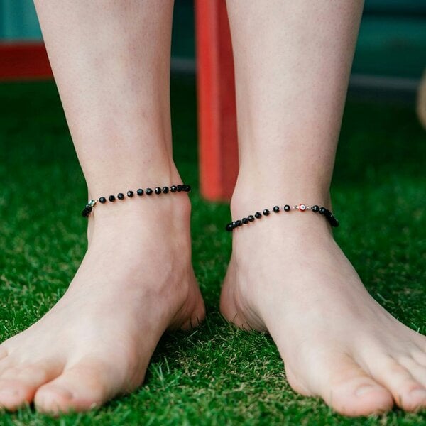 The Colourful Aura Gold Plated Black Beads Emo Evil Eye Protection Beaded Luck Eye Foot Anklet