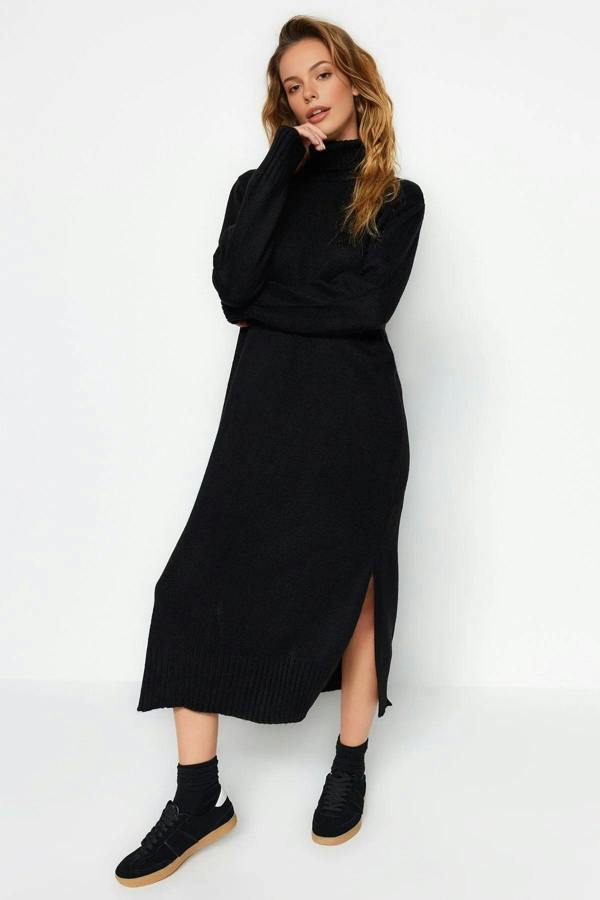 WOVCOR Midi Wide Cut Soft Texture Knit Dress