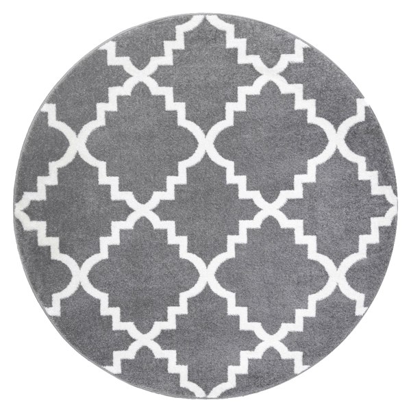 RugsX Sketch Circular Rug - Grey & White Quatrefoil